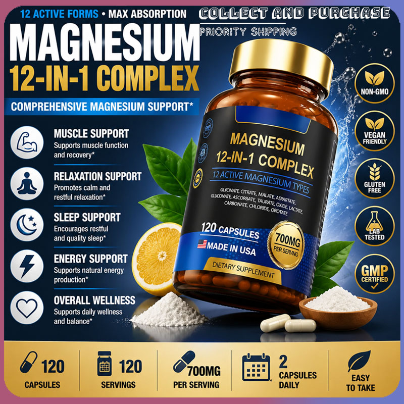 Magnesium Glycinate Capsule - Non-GMO Magnesium Complex 700mg with 12