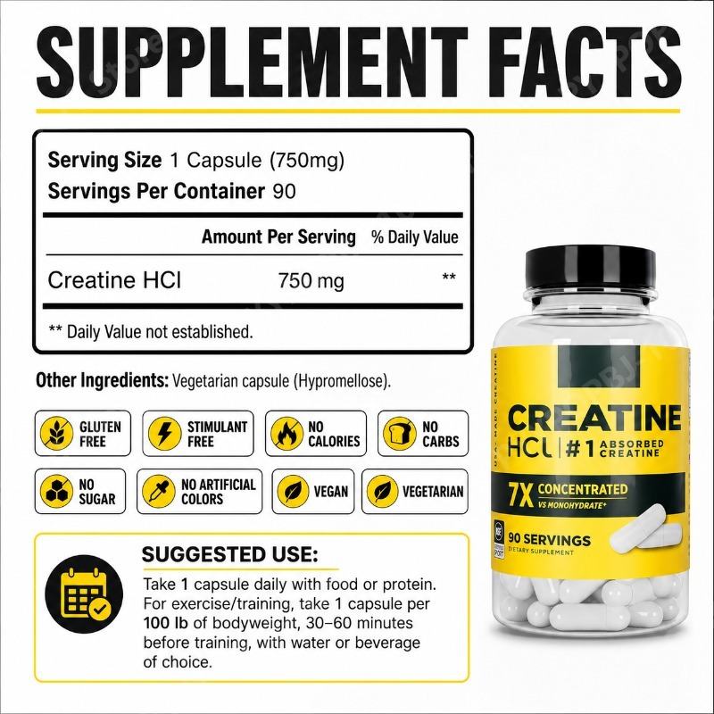 Creatine HCl 750mg 90 Capsules - Fitness With Nutrition review and price